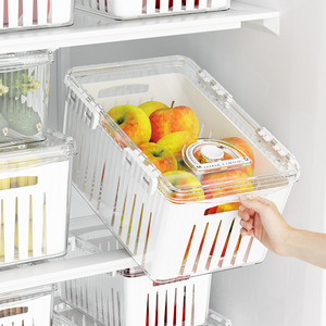 Refrigerator <b>Storage</b> <b>Box</b> Rectangle Clip-On <b>Lid</b> Stackable For Kitchen Vegetables Fruits Food Grade Sealing Drainage - Product Image 3