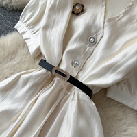Robe élégante pour femmes WIWT, coupe A, manches bouffantes courtes, col chemise, robe décontractée avec ceinture pour tous les jours, vêtements pour femmes