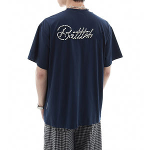 T-shirt pour homme en coton lourd, broderie imprimée, plusieurs couleurs, personnalisable, perles, vente en gros de vêtements de rue - Product Image 3