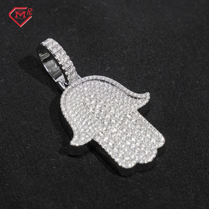 GRA certificado Hiphop Moissanite Charm colgante 925 Plata VVS Iced Out Diamond <span class=keywords><strong>Hamsa</strong></span> mano colgante - Product Image 3