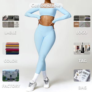 XW-TZ8518-1 Bán Buôn Tùy Chỉnh Dài Tay Áo Crop Top Scrunch Tập Luyện Xà Cạp 2 Mảnh Yoga Hoạt Động Mặc Cộng Với Kích Thước Phòng Tập Thể Dục Tập Thể Dục - Product Image 5
