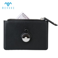 Dompet penyimpan kartu ritsleting ramping RFID kulit asli dengan dompet koin kecil wanita Logo dapat disesuaikan untuk casing Tag udara