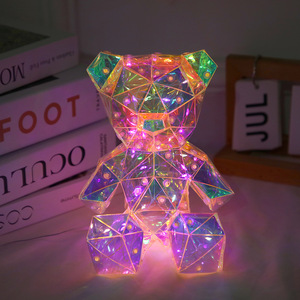 Mini ours en peluche lumineux à LED, décoration de chambre en cristal et PVC, film holographique, ours coloré, cadeau d'anniversaire, cadeau de la Saint-Valentin - Product Image 2