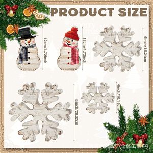 Wooden Snowflake <b>Christmas</b> Ornament Snowman Decoration Desktop Winter Holiday Decor Paulownia Wood Hand Painted 5 In 1 Set - Product Image 2