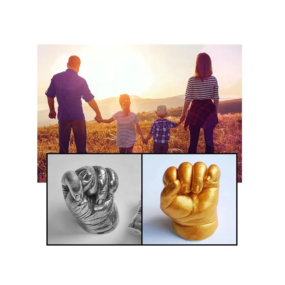 3D Handprint DIY Golden and Sliver Casting Kit for Family Happy Time Keepsake Non Toxic Non Allergrnic