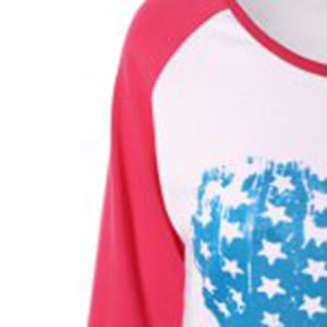 T-shirt en coton personnalisé de grande taille pour femmes, motif solide, manches raglan, bas de baseball décontracté, tricoté avec logo imprimé - Product Image 2