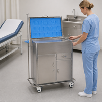 Chariot de réanimation d'urgence entièrement fermé en acier inoxydable avec armoire de rangement, tiroirs, portes et roulettes silencieuses