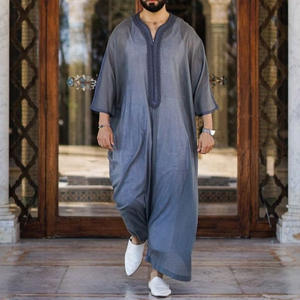 Jubah Muslim Katun dan Linen Kasual Remaja Timur Tengah Ukuran <span class=keywords><strong>M</strong></span>-4XL, Jubah Muslim Linen Tipis Longgar Warna Abu-abu - Product Image 3