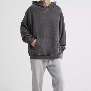 Felpa Oversize Vintage da Uomo, Lavaggio Acido Blu, Spessa con Fodera in Pelliccia Termolite, Design con Cuciture di Marca, Felpa Larga Importata - Product Image 2