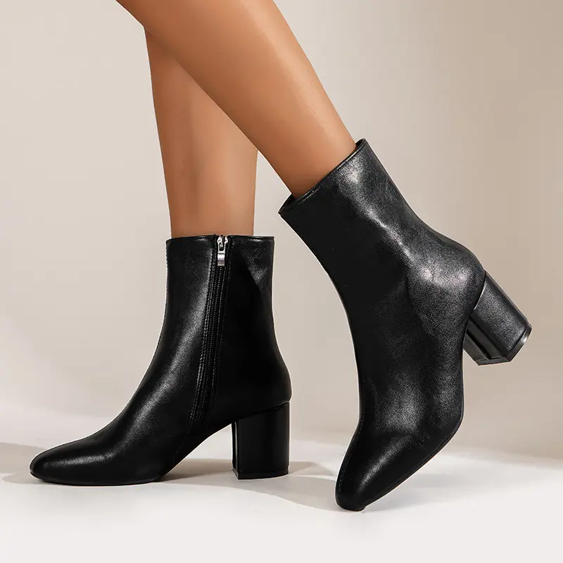 Autumn Winter Black And White Big Size Wholesale Booties Women's Dress Ankle Heel Ankle Boot