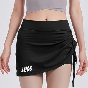 Женские теннисные юбки с высокой талией, эластичные, 2 в 1, с рюшами, быстросохнущие, для спортзала, на заказ, с защитой от просвечивания, с встроенными шортами - Product Image 2