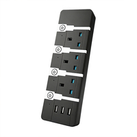 Regleta de alimentación industrial estándar del Reino Unido de 10 A con 3 puertos USB-A, cable de extensión con enchufe EU/US para uso doméstico/oficina