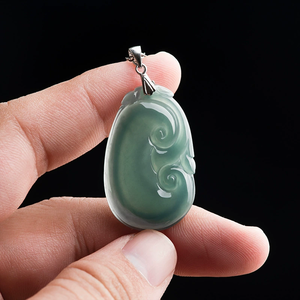 Auténtico colgante de jade natural azul agua RUYI, colgante de jade de grado hielo con cierre de plata S925, colgante con incrustaciones de jade. - Product Image 4
