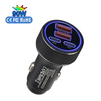 Chargeur de voiture HNT 90W 4 ports 2A2C OEM ODM, double PD45W QC18W, charge rapide, entrée DC12-24V, USB+Type C pour Apple Samsung