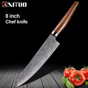 Cuchillo <span class=keywords><strong>de</strong></span> Cocina Profesional <span class=keywords><strong>de</strong></span> Acero Láser Damasco 5CR15Mov, Cuchillo <span class=keywords><strong>de</strong></span> <span class=keywords><strong>Chef</strong></span> para Cortar Carne, Verduras y Frutas, Mango <span class=keywords><strong>de</strong></span> Madera <span class=keywords><strong>de</strong></span> Color - Product Image 1