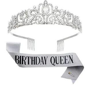Набор тиары для дня рождения королевы с поясом и кристаллами, серебряная тиара на день рождения и корона для женщин, пояс для дня рождения для девочек Y638