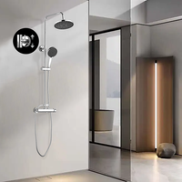 Colonne de douche thermostatique chromée contemporaine Robinets muraux pour appartement, hôtel, hôpital, villa, extérieur