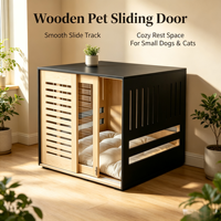 Cage pour chien et chat en bois massif de luxe avec porte coulissante en acrylique et butée, niche moderne pour animaux de compagnie pour salon