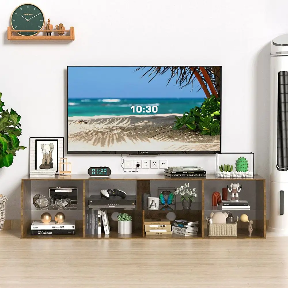 Wood LED Smart TV Unit Cabinet Desk Home Living Room Furniture Manufacturer Light Wooden TV Tables Stands Furniture for Home