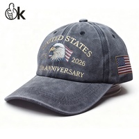 Gorra de Béisbol de 6 Paneles con Ala Ancha Gris, Precio Bajo de Fabricante 2026, 250 Aniversario de EE. UU., Sin Estructura, Forro de Algodón, Gorra Barbas