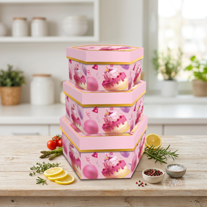 Set di 3 Scatole Regalo a Forma di Stella in Cartone Rosa con Stampa <span class=keywords><strong>Torta</strong></span> di Compleanno per Feste di Ragazze e Confezioni Regalo Floreali - Product Image 4