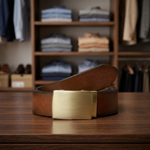 Ceinture en cuir véritable de vachette avec boucle en plaque de cuivre, couleur unie, style décontracté - Product Image 3