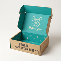 Boîte d'expédition personnalisée en carton kraft, motif animalier imprimé intérieur turquoise, emballage cadeau ondulé pour marque animale