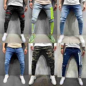 2026 nuovo Design da <span class=keywords><strong>uomo</strong></span> <span class=keywords><strong>Jeans</strong></span> dritti Vintage tinta unita in puro cotone Street Fashion strappato sottile elasticizzato buco <span class=keywords><strong>scuro</strong></span> in difficoltà - Product Image 3