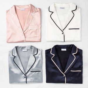 Set <span class=keywords><strong>Pigiama</strong></span> da <span class=keywords><strong>Uomo</strong></span> 100% Seta, Maniche Corte, 2 Pezzi, Lussuoso Abbigliamento da Notte in Seta <span class=keywords><strong>con</strong></span> <span class=keywords><strong>Bottoni</strong></span> - Product Image 4