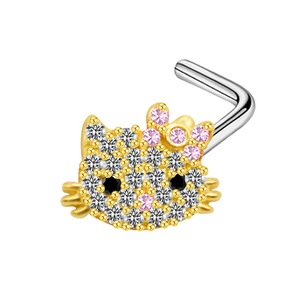 En gros, <span class=keywords><strong>Piercing</strong></span> de <span class=keywords><strong>nombril</strong></span> en acier inoxydable pour femmes, motif chat en cristal, design nez de chat, style dessin animé - Product Image 4