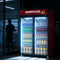 Refrigerador de Doble Puerta de Gran Capacidad, 110V-240V, Refrigerador de Voltaje Amplio, Puerta de Vidrio, Enfriador de Bebidas y Cerveza