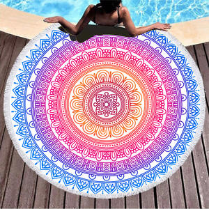 Muestra Gratuita, Toalla de Playa Redonda Personalizada con Impresión, de Microfibra y Algodón, de Secado Rápido, Absorbente, Suave, Antiarena, con Borlas - Product Image 3