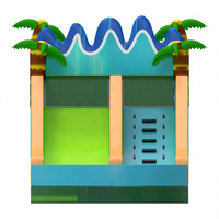 Toboggan aquatique gonflable commercial de 30 pieds avec piscine, thème palmiers tropicaux, double piste, vente en gros directe usine pour location événementielle