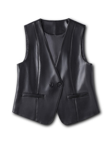 <span class=keywords><strong>Gilet</strong></span> élégant et tendance en cuir PU respirant, col en V, boutonné, uni, pour <span class=keywords><strong>costume</strong></span>, printemps-automne, veste polyvalente formelle en coton - Product Image 2