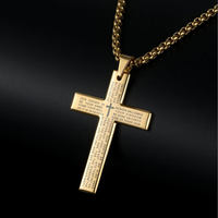 Collier Pendentif Croix Classique en Or 18K PVD et Acier Inoxydable 33*50MM avec Chaîne Perles Carrées Poli Miroir – Vente en Gros