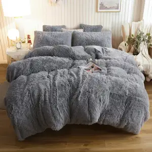 Mềm Faux lông nhung Fluffy sang trọng không gây dị ứng bộ đồ giường ấm bedccover cho các cô gái 3 miếng flannel gối Duvet cover Bộ