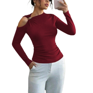 <span class=keywords><strong>Camicetta</strong></span> da Donna Autunno Inverno 2026 con Colletto Asimmetrico, <span class=keywords><strong>Monospalla</strong></span>, Decorazione Metallica, Lavabile e Snellente - Product Image 6