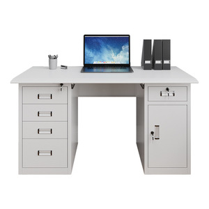 Bureau d'ordinateur en acier avec tiroirs verrouillables, poste de travail de bureau, table d'écriture en acier inoxydable pour usage professionnel - Product Image 5