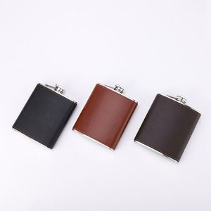 En stock, prix d'usine, gourde à whisky vintage en acier inoxydable avec revêtement en cuir marron, 6 oz, pour l'extérieur - Product Image 2
