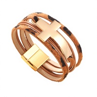 Bracelet large en alliage multi-couches électroplaqué, design croix personnalisé, pour couples, best-seller transfrontalier, succès d'Amazon