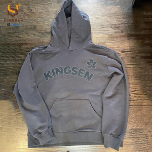 เสื้อฮู้ดเดนิมซิปแบบสองชั้นพิมพ์ลายปักผ้าเชนิลล์ลายสก็อตผ้าฝ้ายฟอกสีซีดแบบย้อนยุค - Product Image 4