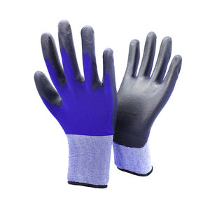 Venta caliente 13G Azul Poliéster Negro PU Guantes de nylon Guantes recubiertos de PU Guantes de trabajo de construcción - Product Image 1