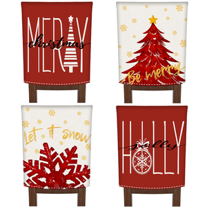 Juego de 4 fundas navideñas para sillas, copos de nieve dorados, funda trasera de lino para mesa de comedor, uso de silla de boda - Product Image 1