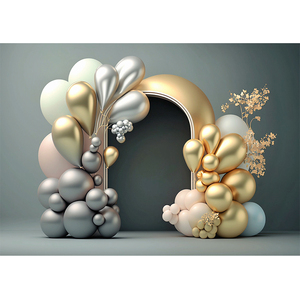 Fond de <span class=keywords><strong>photographie</strong></span> en forme de ballon doré pour baby shower, 1er anniversaire, portrait, toile de fond murale vert menthe, décoration de studio photo - Product Image 4