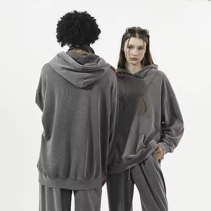 Custom Hoodie Vintage Heavyweight Oversized Hoodies Acid Wash Hoodie 350 Gsm No <b>String</b> Black Cotton Fabric Hooded - Product Image 3