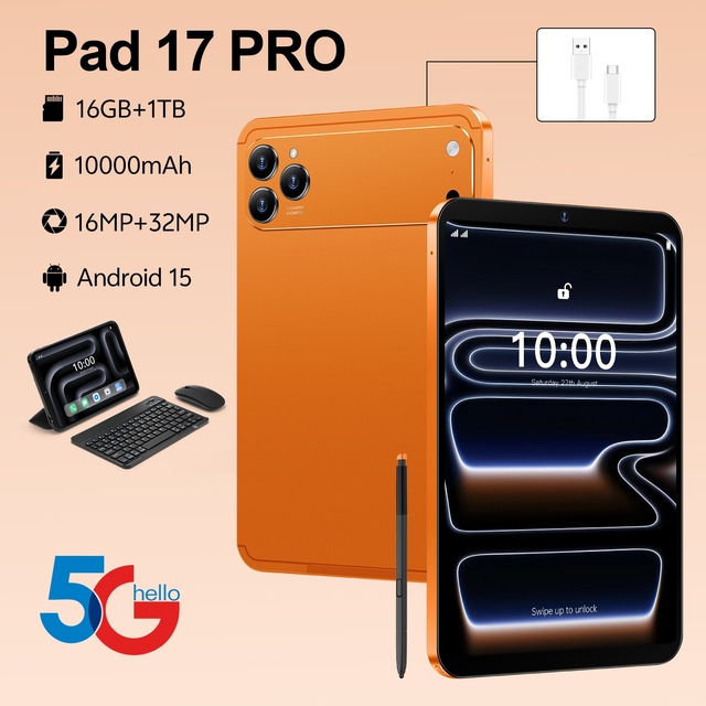 YPORANGE Pad 17Pro 10.1" Tablet 16GB+1TB Dual SIM Wi-Fi 10000mAh Battery New Metal Educational Android 15 16MP+32MP Camera