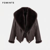 Veste en similicuir avec col en fausse fourrure, manteau court chaud d'hiver, vêtements d'extérieur décontractés en PU pour femmes, vente en gros personnalisée