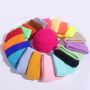 Chất Lượng Cao Trống Ấm Mùa Đông Hat Còng Đồng Bằng Dệt Kim Beanie Cho Trẻ Em Trẻ Em 100% Acrylic Len Người Đàn Ông Skully Knit Cuff Beanie