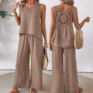 Nuevo Traje <span class=keywords><strong>de</strong></span> Verano sin Mangas <span class=keywords><strong>de</strong></span> Color Sólido con Espalda Descubierta y Encaje para <span class=keywords><strong>Mujer</strong></span> - Product Image 3