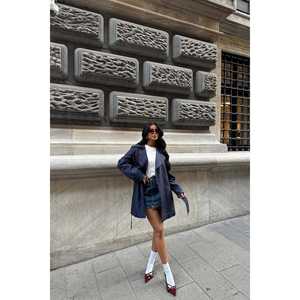 Gabardina Osanna Azul Marino para Mujer, Doble Botonadura, Estampada, Impermeable, Casual, para Primavera/Invierno, Personalizable, de Cachemira y Algodón - Product Image 4